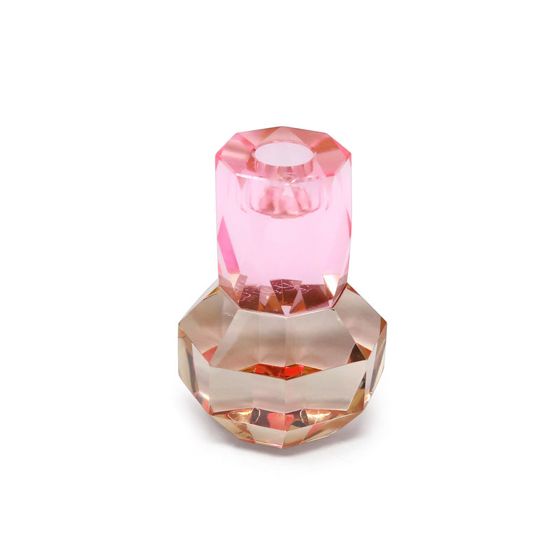Bougeoir en cristal rose / ambre, Rose / ambre