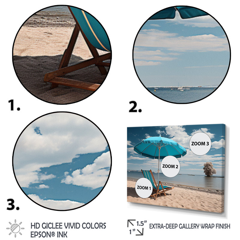 «Blue Beach Chair Monicol II II», reproduction d'art sur toile, Cadre photo noir, H 12 po x l 20 po x P 1 po