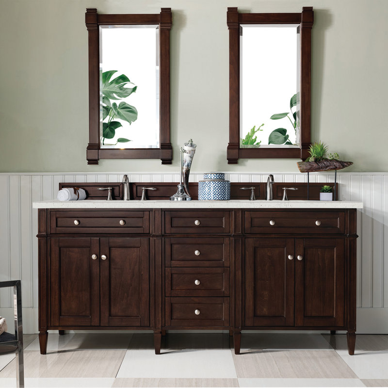 Meuble-lavabo double l 72 po Dussault, Acajou bruni, Délice de lime, 8 po