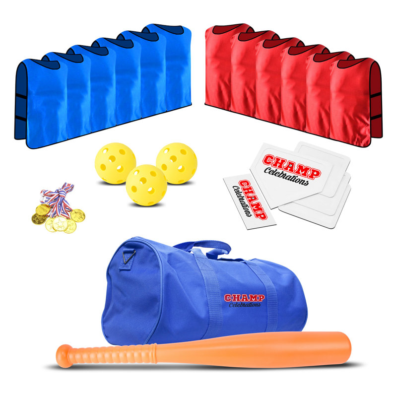 Ensemble de baseball tout-en-un Machrus Champ Celebrations - Sac de fête pour enfants, 12 maillots, bases de terrain