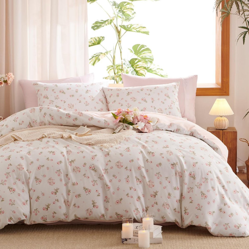 Ensemble d'édredon Floral, Édredon grand + 2 taies d'oreiller standard