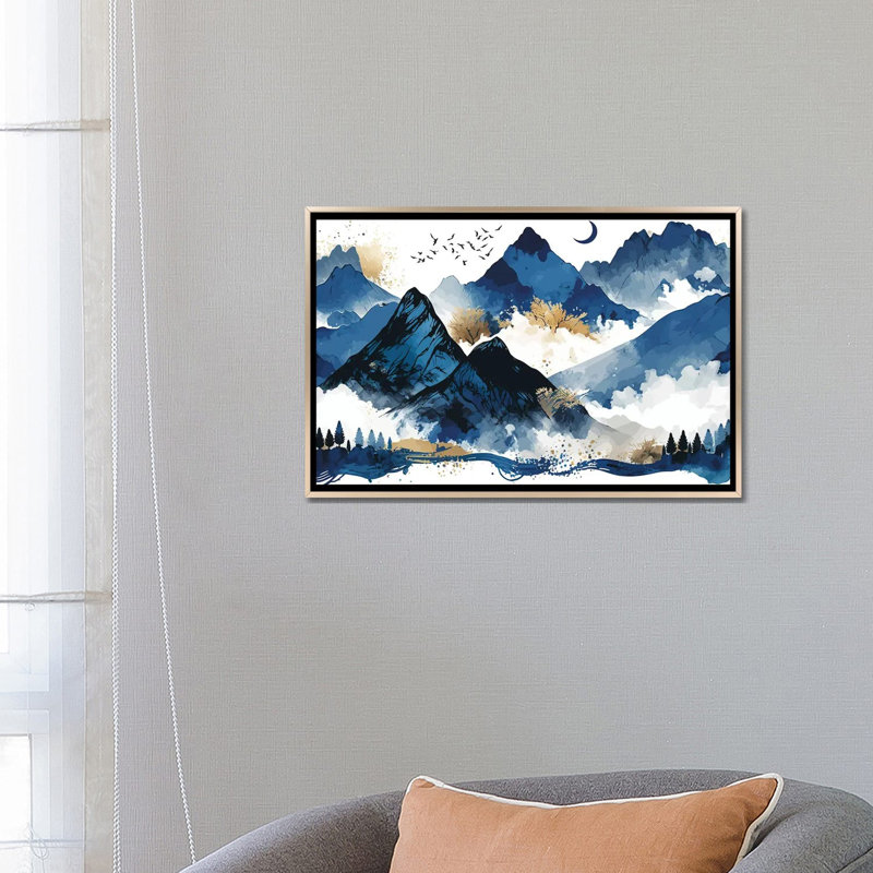 Blue Mountains, No Mat, 18" H x 26" W x 1.5" D, Champagne Floater Framed Canvas