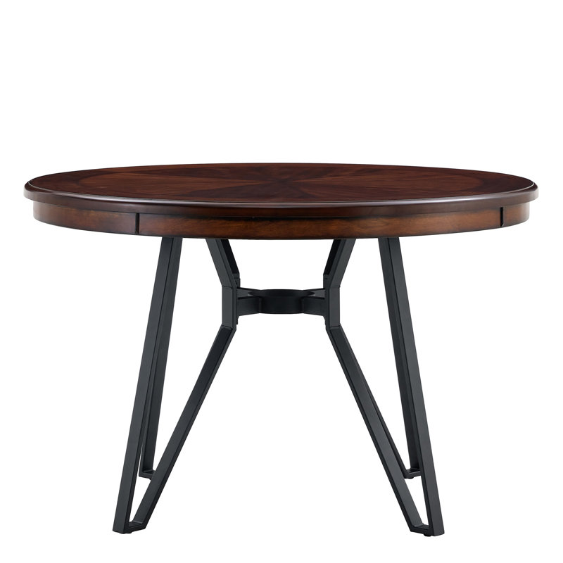 Table ronde brune pour la salle à manger, d'une hauteur de 48,07 po, pieds en métal en épingle à cheveux, taille d'accessoire supplémentaire pour tablette ouverte, napperons