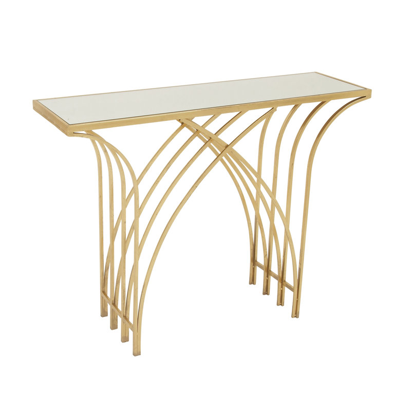 Derbyshire Metal Geometric Gold Console Table with Mirrored Glass Top