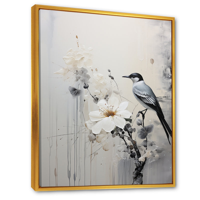 Minimalisme, oiseaux du paradis V sur toile, Cadre flottant doré, 32" H x 24" W