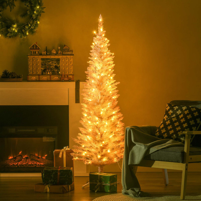 5FT Tall Pre-Lit Slim Artificial Christmas Tree With 110 Warm White LED Lights & 294 Tips