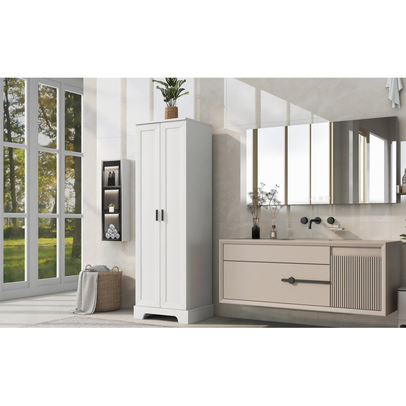 Armoire de rangement avec deux portes pour la salle de bain, Blanc