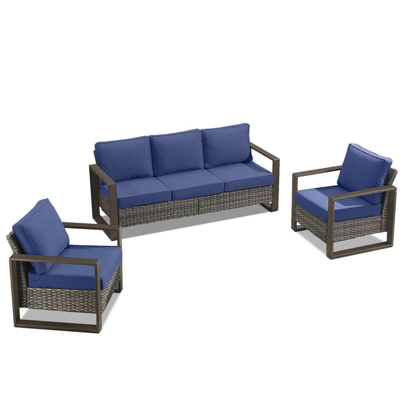 Kelyse Wicker 5 - Person Patio Conversation Set with Cushions, Gray, Blue