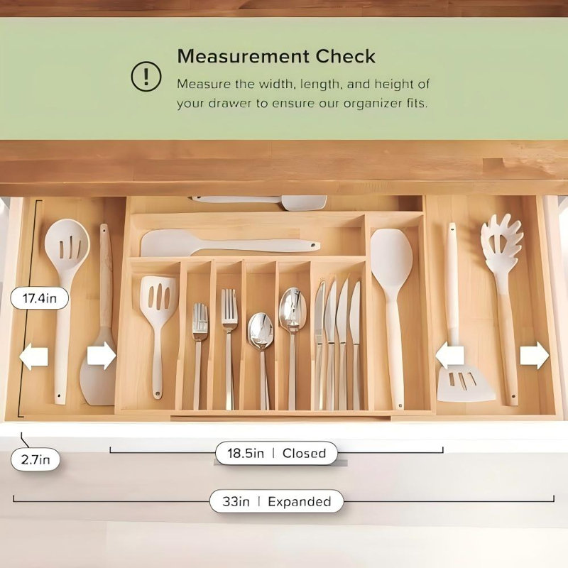 Rangement pour ustensiles de qualité supérieure, de qualité contractuelle, extensible de 18 à 33 po, en bambou naturel