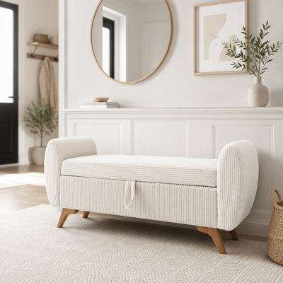 Banc rembourré en velours côtelé avec rangement 57 po