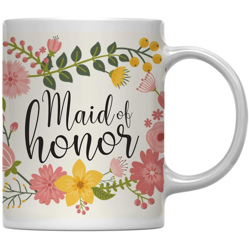 Tasse à café avec fleurs et mariage, Demoiselle d'honneur