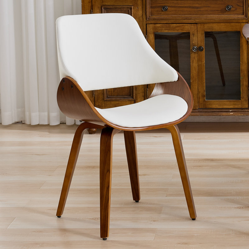 Modern Faux Leather Upholstered Wood Home Office Desk Chair Computer Chair, White