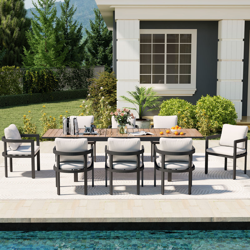 Ensemble repas d'extérieur pour 8 personnes avec table rectangulaire extensible, Brun, 8