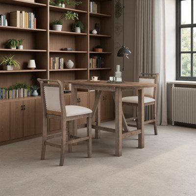 Ensemble de table de salle à manger à hauteur de comptoir en bois 3 pièces avec 2 chaises rembourrées