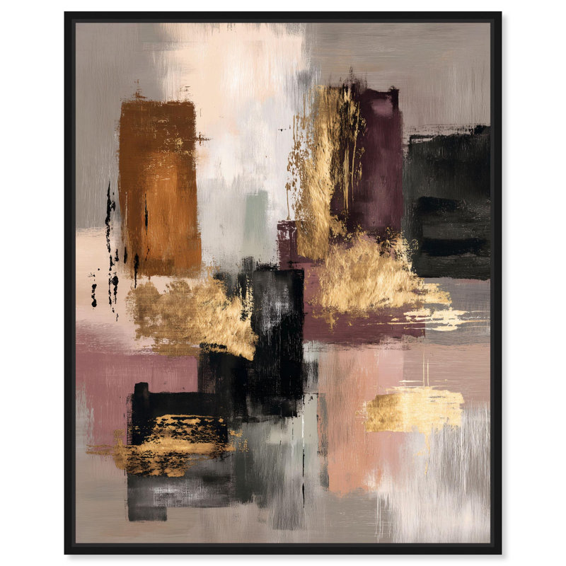 «Minéral Texture Gold I», impression sur toile, art boho neutre par Art Remedy, Structure noire, H 21 po x l 17 po