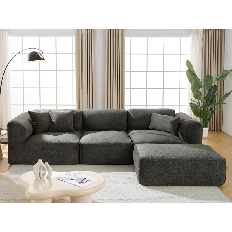 Canapé en velours avec repose-pieds 122 po, Velours gris-vert