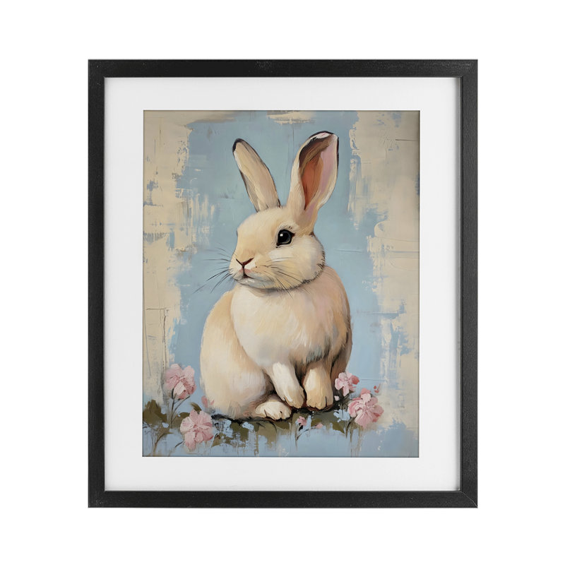 Pastel Distressed Easter Bunny Framed Print Under Glass, design by Arlington Prints, Midnight Black Frame, 16" H x 13" W