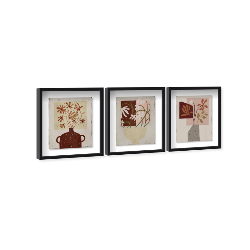 Modern Vases Set Shadowbox Floral & Botanical Print by Oliver Gal, Black Frame, 16 x 20, 37.5" H x 31.5" W, Black Shadowbox