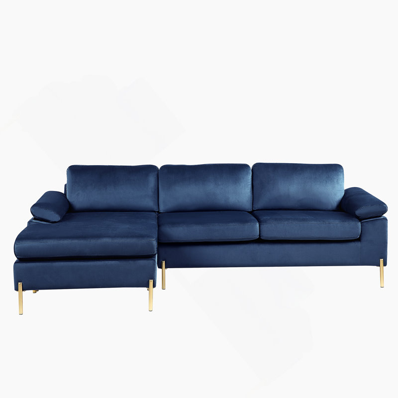 Shannon Velvet Sectional Sofa With Chaise, Blue Velvet