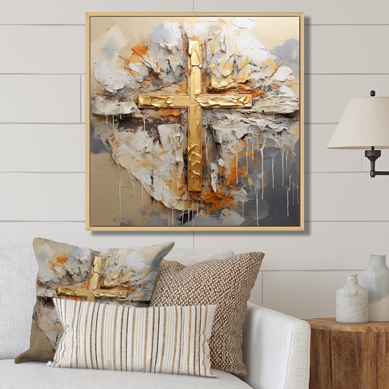 Impression sur toile, art mural doré, Cadre flottant érable, H 16 po x l 16 po x P 1 po