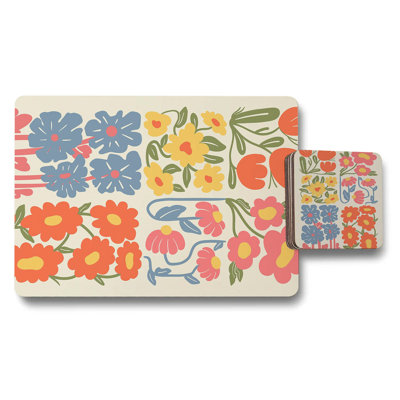 Floral Placemat And Coaster Set 12 Pieces 11x8 Placemats Wood Bottom