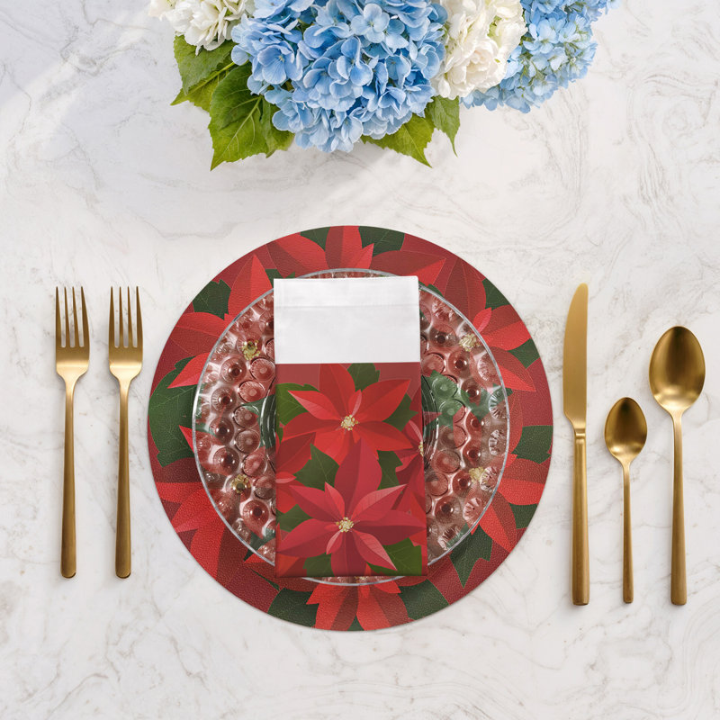 Christmas Poinsettia Cotton Sateen Dinner Napkins