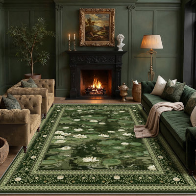 Aura Waterlily Art Machine Washable Area Rug