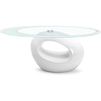 Maxaya The Modern Glass Coffee Table For The Living Room Is An Oval Glass Table Set With A Glossy Solid Base And Tempered Glass Top For Storage. It Is