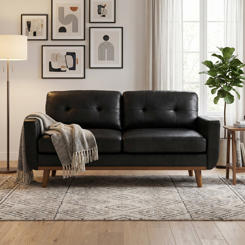 65" Polyester Upholstered Square Arm Loveseat, Black