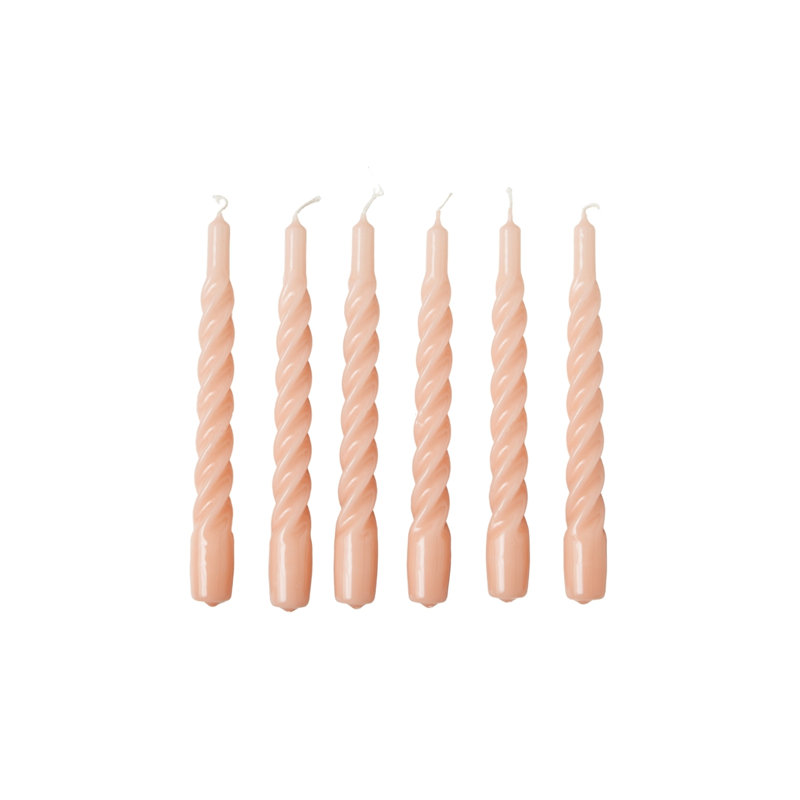 Bougies coniques torsadées laquées - Lot de 6 - Rose poudré, Rosé