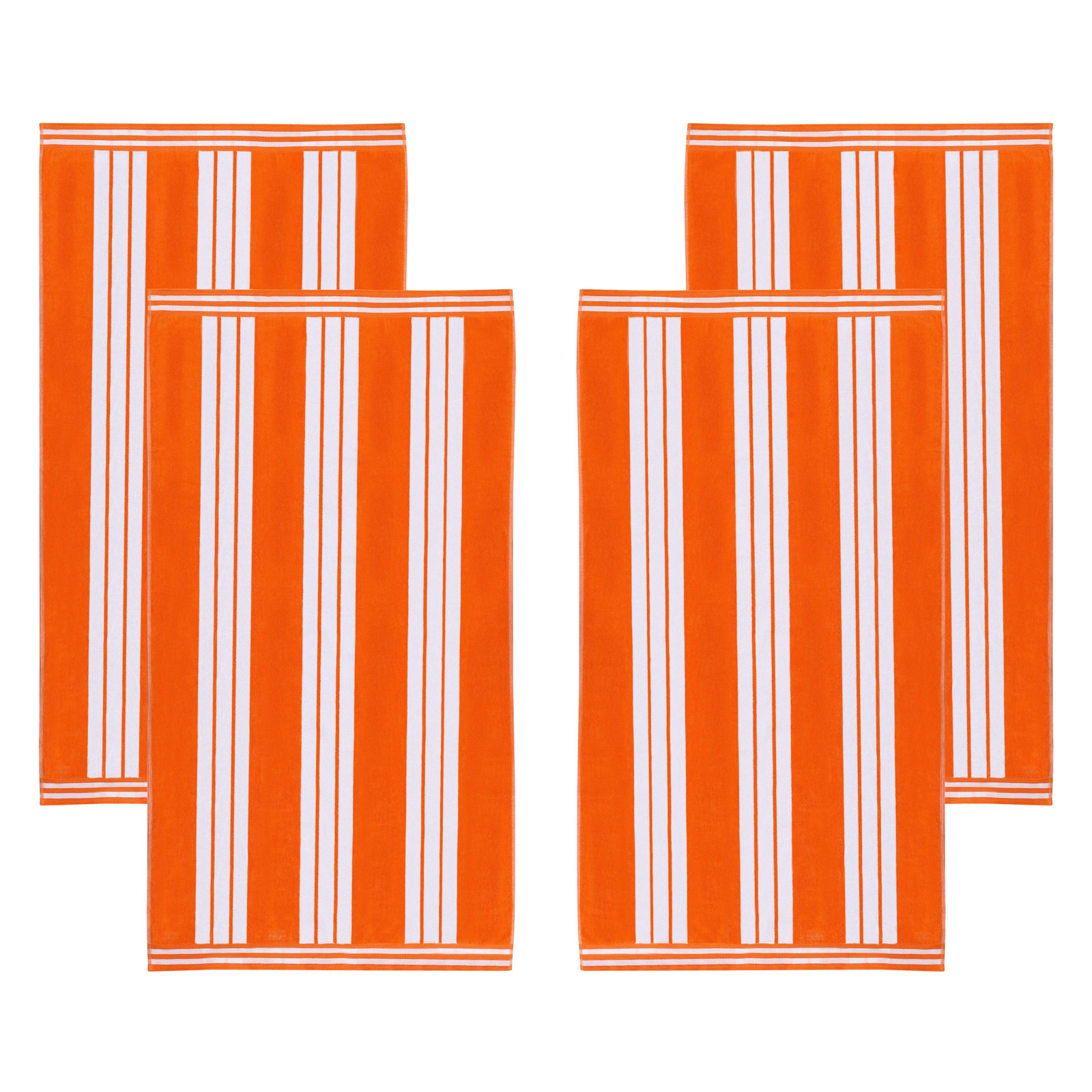Chira Striped Cotton Beach Towel, Orange, Beach Towel - 4 Pack