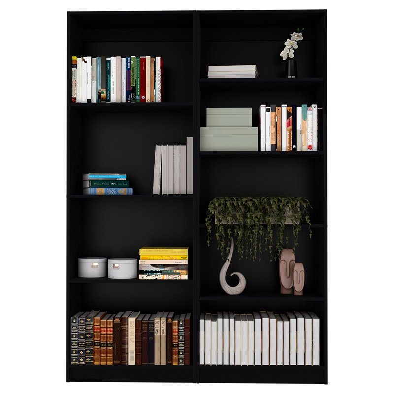 Black 2 Living Room Bookcase Gathering - 7 Shelves, Geometric Display, Horizontal Orientation, Strong Wood, For Main Area 2 , Demonstration, Direction, Primary