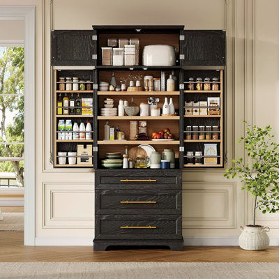 Armoire de cuisine de campagne de 78,2 po de hauteur avec 8 tablettes de porte, armoire de rangement avec 3 tablettes réglables, 3 grands tiroirs, armoire polyvalente pour la cuisine, la salle à manger et la salle de bain