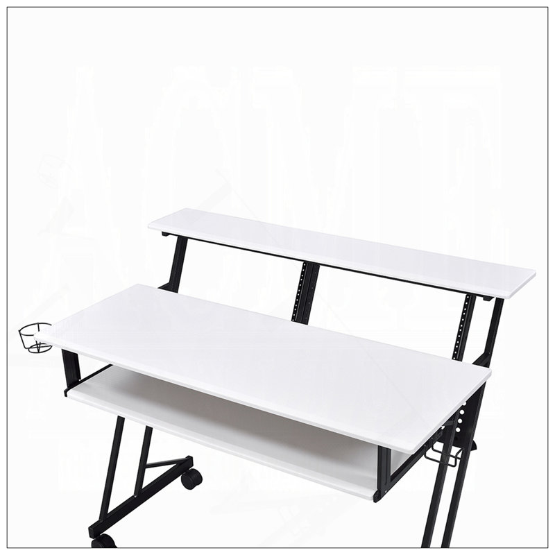 Versatile Music Recording Studio Desk With Integrated Keyboard Tray, White