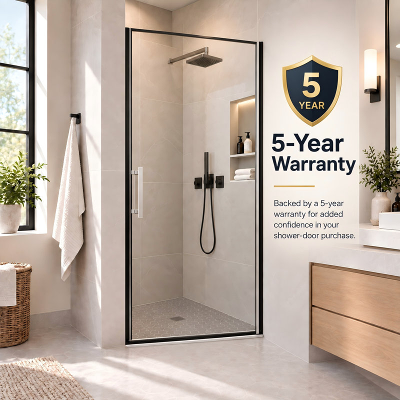 34" W x 72" H Frameless Pivot Shower Door with Reversible Opening, 1/4" Clear Tempered Glass and Safety Film