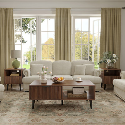 Caya 3-Piece Mid-Century Living Room Table Set with Fluted Design Drawers