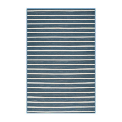 Tapis bleu à rayures horizontales lavable à la machine
