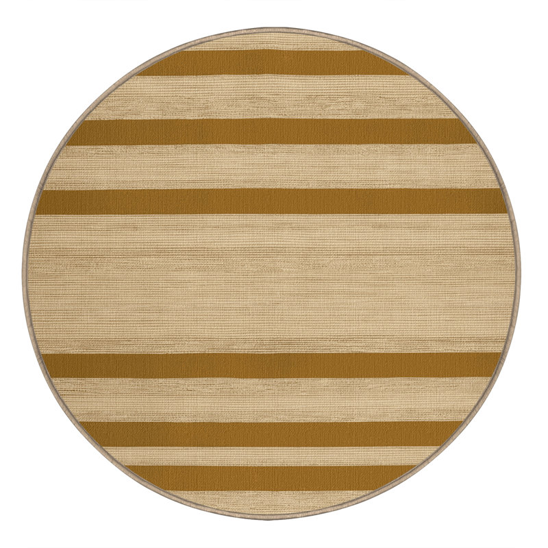 Machine Washable Horizontal Stripes Brown Area Rug, Round 5'