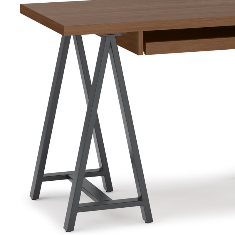 Sawhorse Industrial 50" Solid Wood and Metal Desk with Keyboard Tray in Distressed Grey