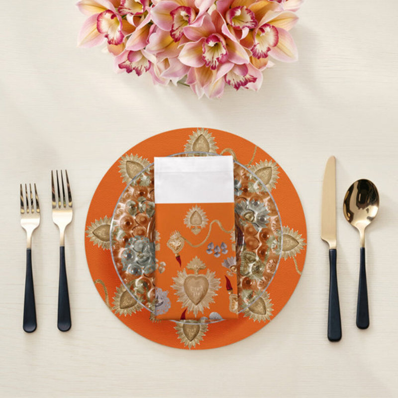 Serviettes de table en coton ex voté Sacred Hearts, Orange