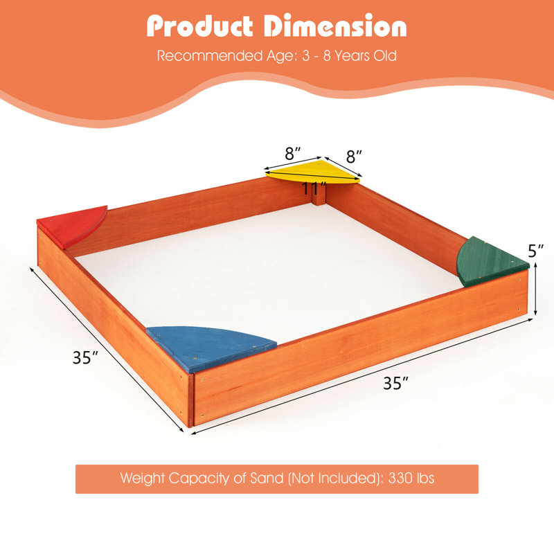 Gymax 35'' x 5'' Solid Wood Square Sandbox