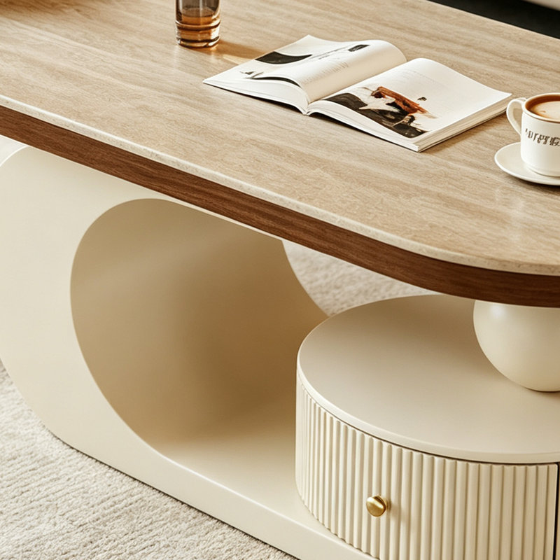Table basse de rangement en ardoise de luxe, 15.74" H x 39.37" W x 19.68" D, Beige / Cream, Flat