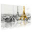 Monument historique de la Tour Eiffel, paysage urbain, accent doré, ensemble de 3 impressions d'art sur toile-202383863