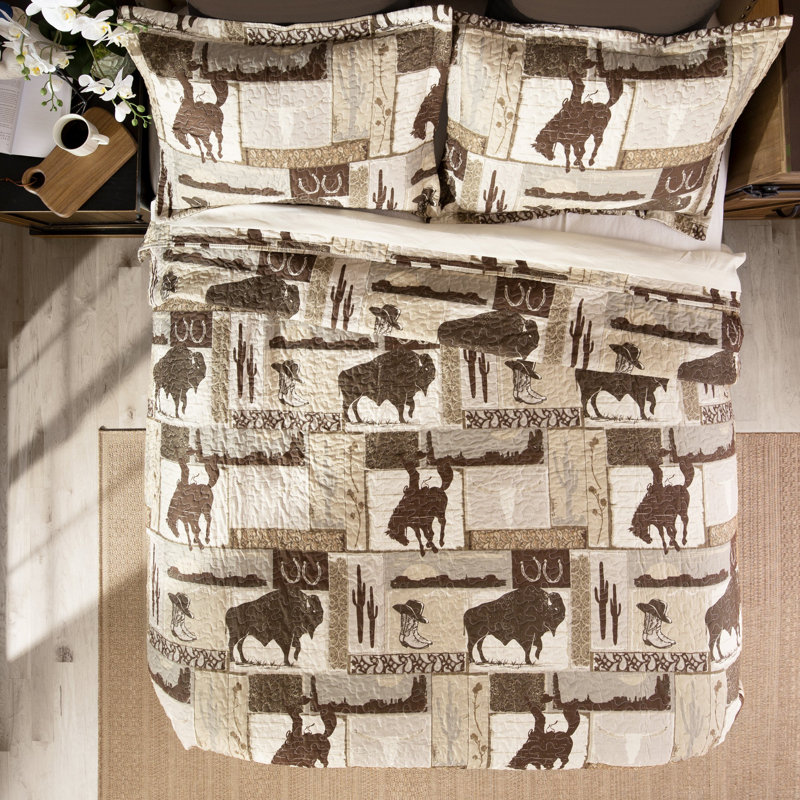 Western Cowboy Brown Microfiber Twin Quilt Set