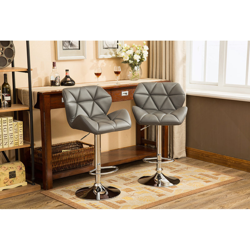 Tabourets de bar contemporain à hauteur ajustable touffetés, ensemble de 2,, Gris