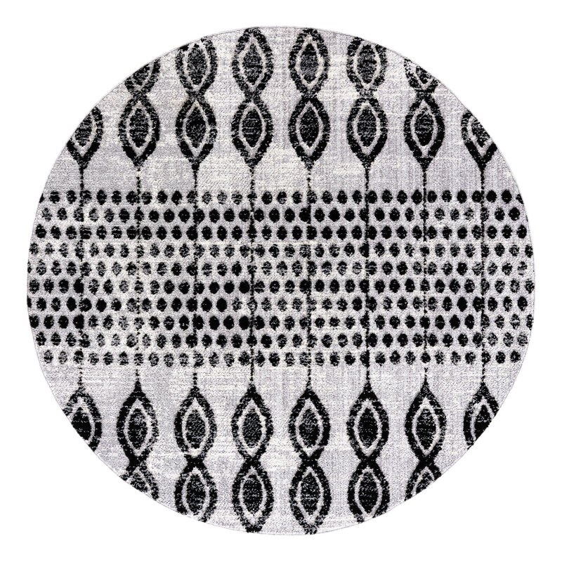 Tapis noir à motif géométrique Orlando, Rond 7 pi