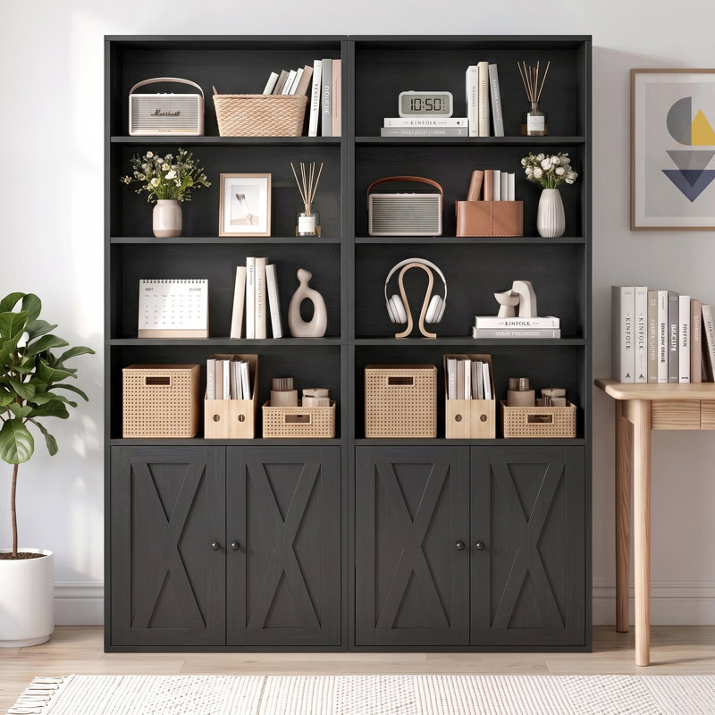 Aillee 70.9" H Standard Bookcase with Cabinet, Black