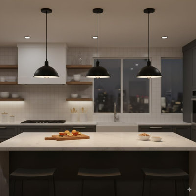 Dome Pendant Ceiling Light 8.26"Inch (21CM) Industrial Metal Hanging Lamp with Strong 1M Rubber Cable, Farmhouse Fixture for Kitchen & Living Room Lighting