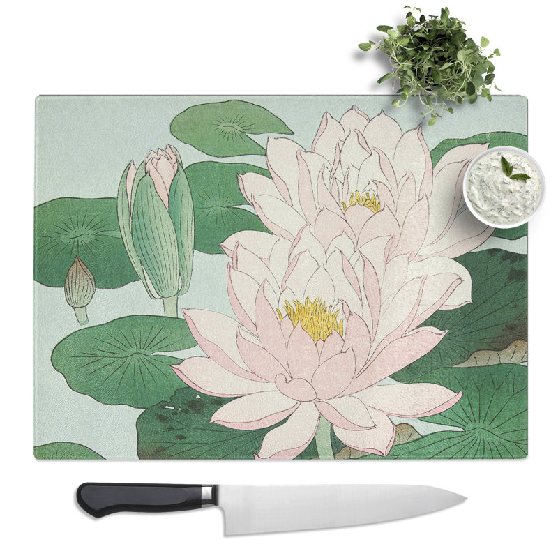 Pink Water Lilies By Ohara Koson  Glass Chopping Board