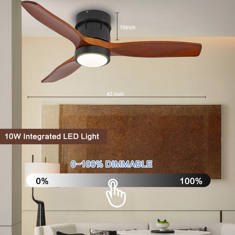 42" Solid Wood Smart Ceiling Fan With Lights